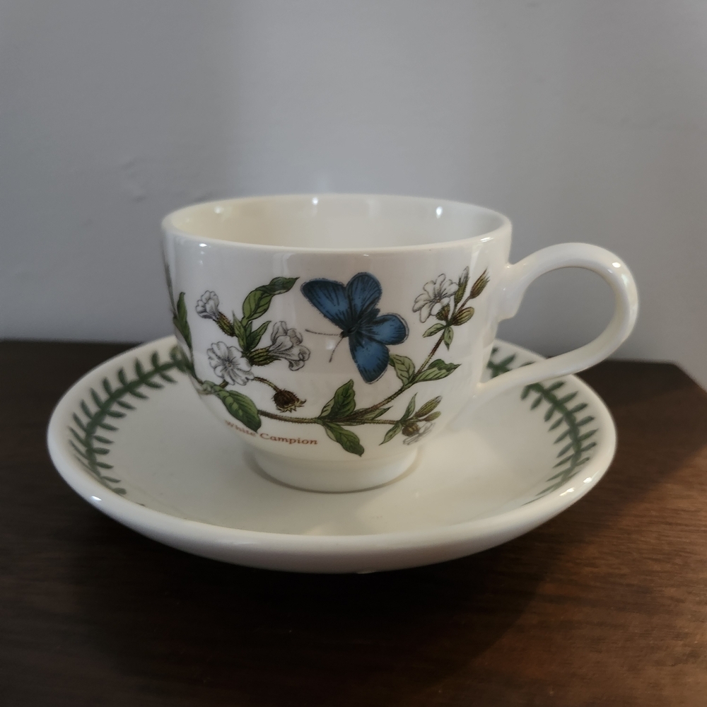 Portmeirion Botanic Garden Floral Teacup and Saucer Set New White Campion